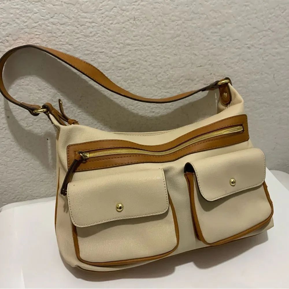 New NINE WEST brown and Beige over shoulder purse front pockets